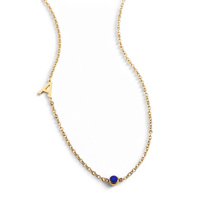 Personalized Initial Necklace with Birthstone Accent