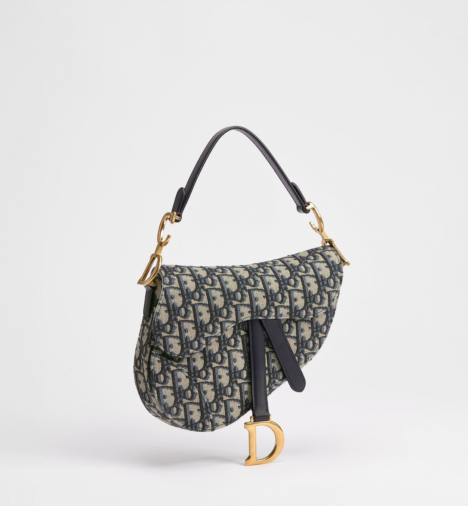 Women's Small Saddle Bag With Latte and Gray Oblique Jacquard And Strap