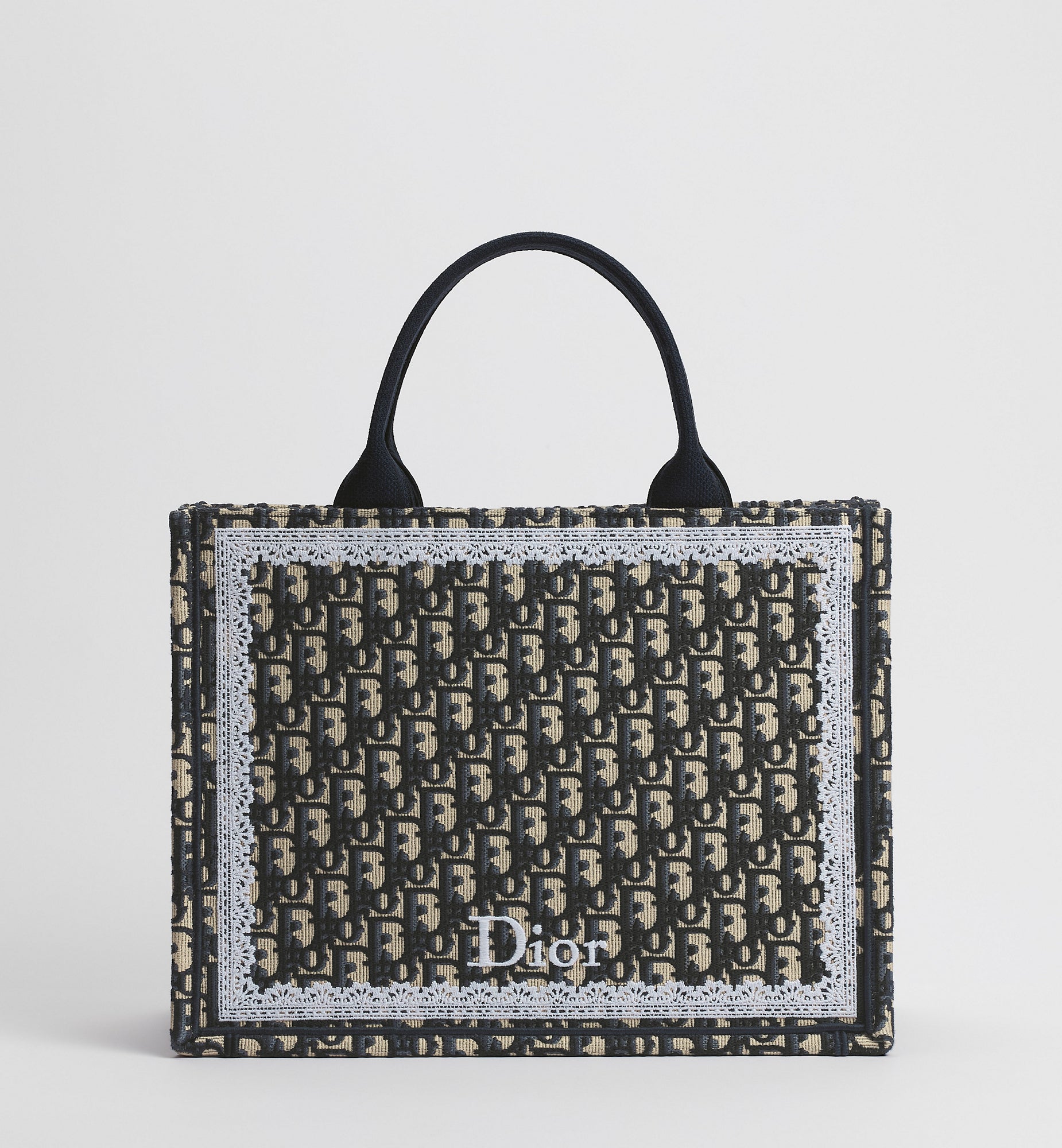 Women's Med Book Tote With Latte & Gray Oblique Embroidery & White Lace & Strap