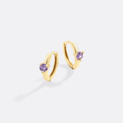 Solitaire Birthstone Huggie Hoop Earrings