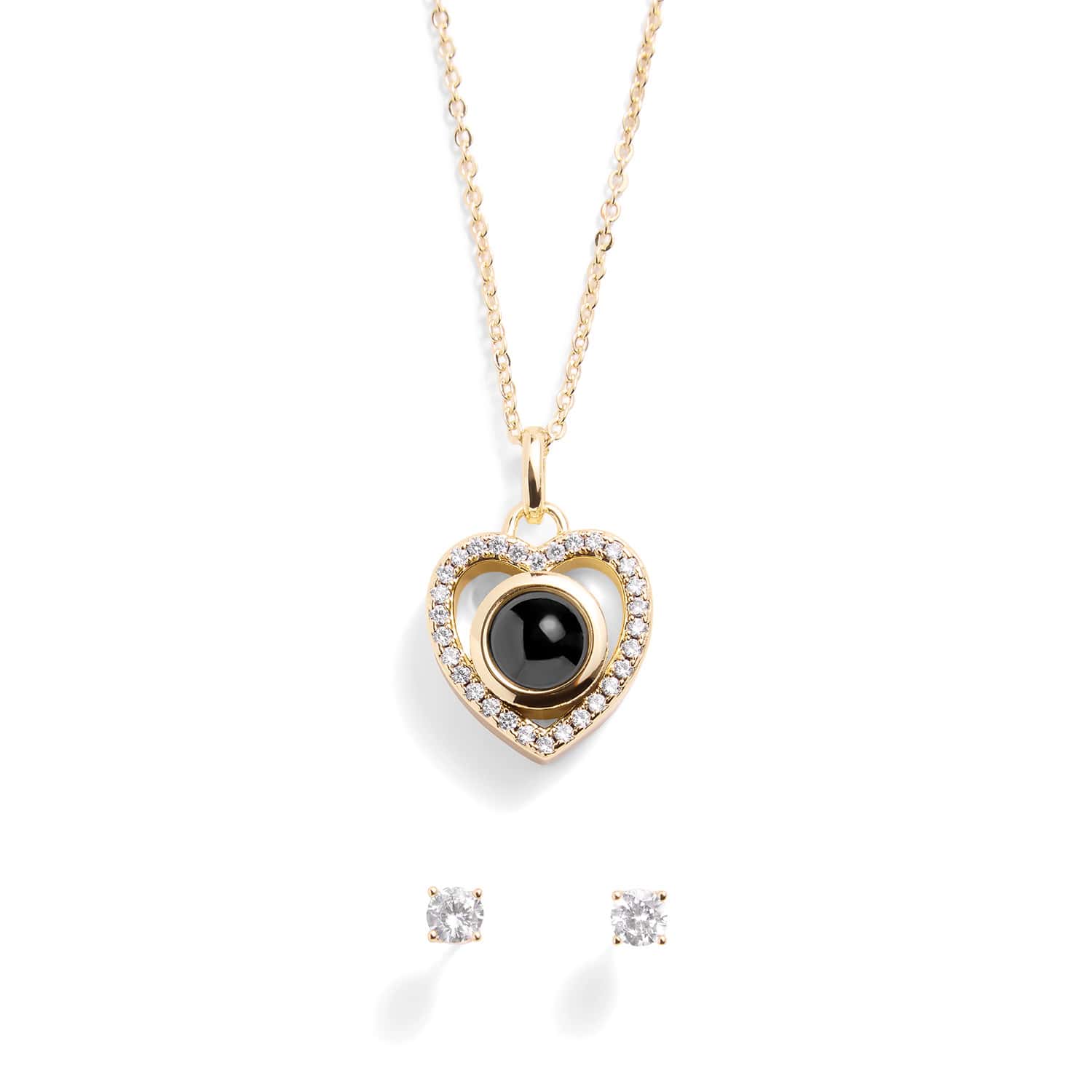 Personalized PavĂ© Heart Photo Necklace and Earring Gift Set