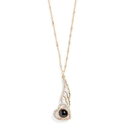 Personalized PavĂ© Angel Wing Photo Necklace