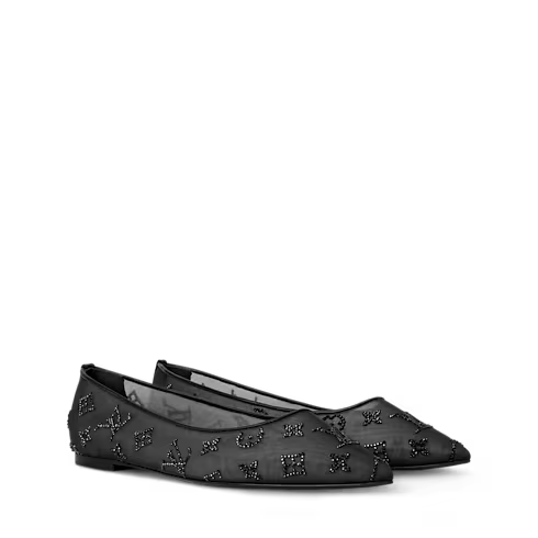 Women's Gala Flat Ballerina Black Mesh/Strass 1AIDR8