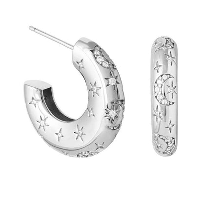 Moon and Stars Dome Hoop Earrings