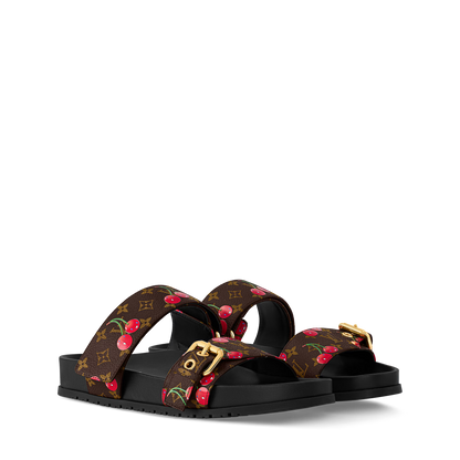 Women's Bom Dia Flat Comfort Mule Brown Monogram Cherry 1AHM03