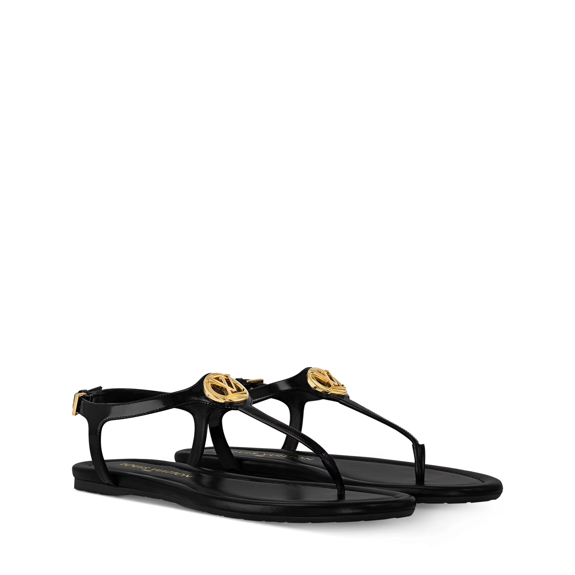 Women's Sunkiss Flat Sandal Black Patent Calf Leather 1AHKU7