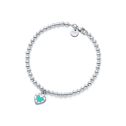 Heart Tag Bead Bracelet Blue