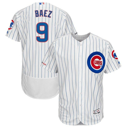 Men's Chicago Cubs Javier Baez Majestic White/Royal Home Authentic Collection Flex Base Player Jersey