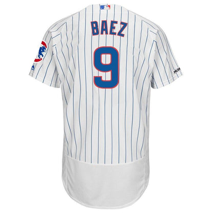 Men's Chicago Cubs Javier Baez Majestic White/Royal Home Authentic Collection Flex Base Player Jersey