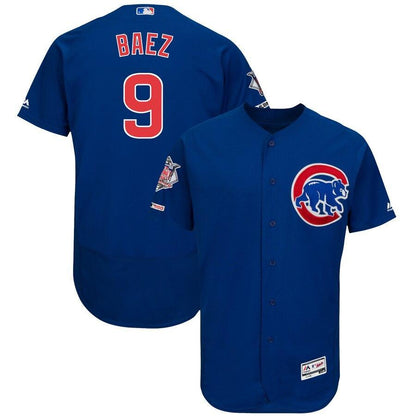 Men's Chicago Cubs Javier Baez Majestic White/Royal Home Authentic Collection Flex Base Player Jersey