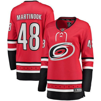 Jordan Martinook Carolina Hurricanes  Branded Women's Home Breakaway Player Jersey – Red