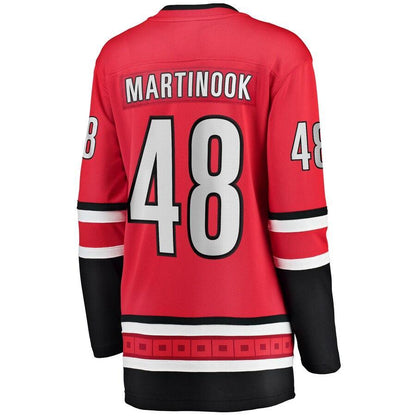 Jordan Martinook Carolina Hurricanes  Branded Women's Home Breakaway Player Jersey – Red
