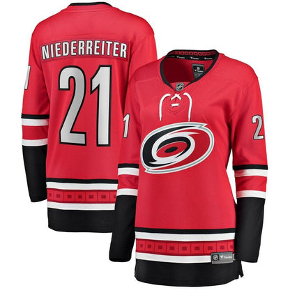 Nino Niederreiter Carolina Hurricanes Branded Women's Home Breakaway Player Jersey – Red