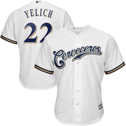 Christian Yelich 22 Milwaukee Brewers White Home Hispanic Heritage Cool Base Player Jersey