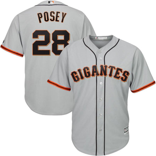 Buster Posey 28 San Francisco Giants Gray Road Hispanic Heritage Cool Base Player Jersey