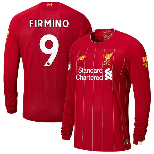Roberto Firmino Liverpool New Balance Youth 2019/20 Home Replica Player Long Sleeve Jersey – Red