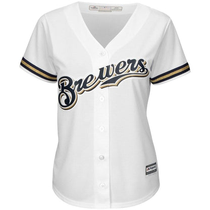 Christian Yelich 22 Milwaukee Brewers Women's White Plus Size Home Cool Base Player Jersey
