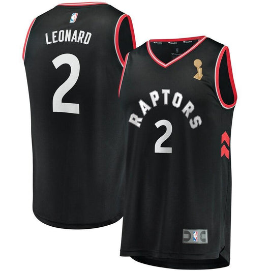 Kawhi Leonard Toronto Raptors Youth 2019 NBA Finals Champions Fast Break Replica Player Jersey Black – Statement Edition