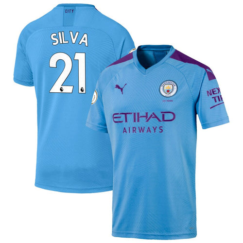 David Silva Manchester City Puma 2019/20 Home Replica Player Jersey – Light Blue