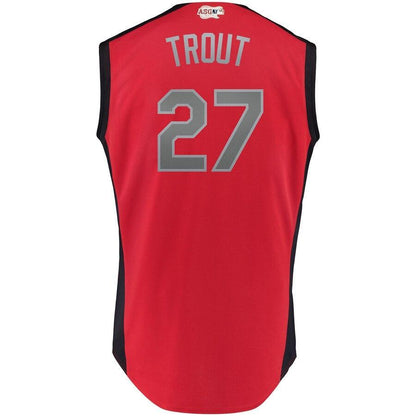 Mike Trout 27 American League Red 2019 MLB All-Star Game Workout Player Jersey