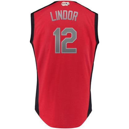Francisco Lindor 12 American League Red 2019 MLB All-Star Game Workout Player Jersey