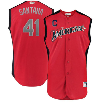 Carlos Santana 41 American League Red 2019 MLB All-Star Game Workout Player Jersey