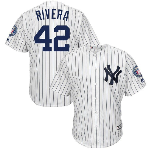 Mariano Rivera 42 New York Yankees White/Navy 2019 Hall of Fame Patch Cool Base Player Jersey