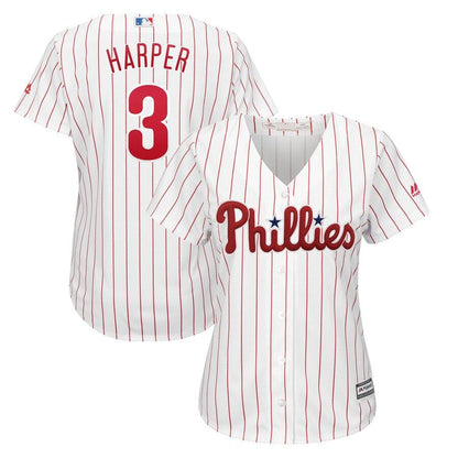 Bryce Harper 3 Philadelphia Phillies Women's White/Red Home Plus Size Official Cool Base Player Jersey