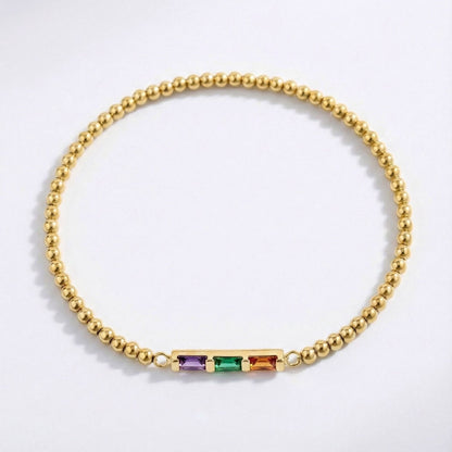 Personalized Baguette Birthstone Beaded Bracelet