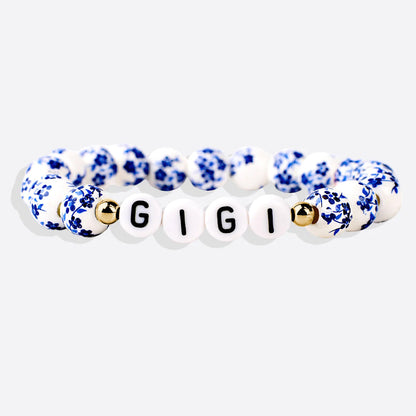 Blue Porcelain Floral Beaded Bracelet
