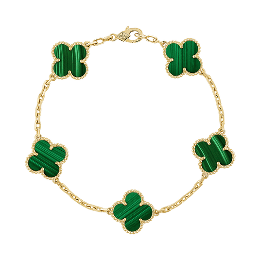 Vintage Alhambra Five Motifs Malachite Clover Bracelet