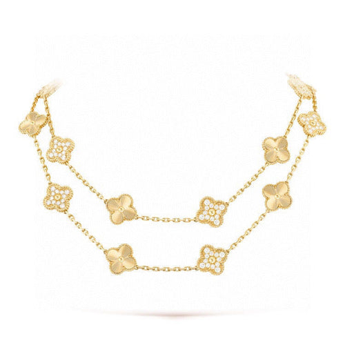 Vintage Alhambra 20 Motifs Cubic Zirconia Long Necklace
