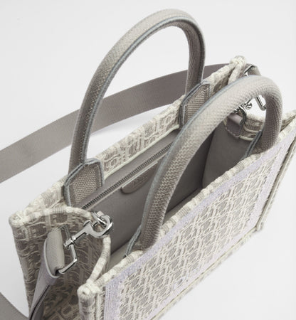 Women's Small Book Tote With Strap In Latte And Gray Oblique Embroidery And White Lace