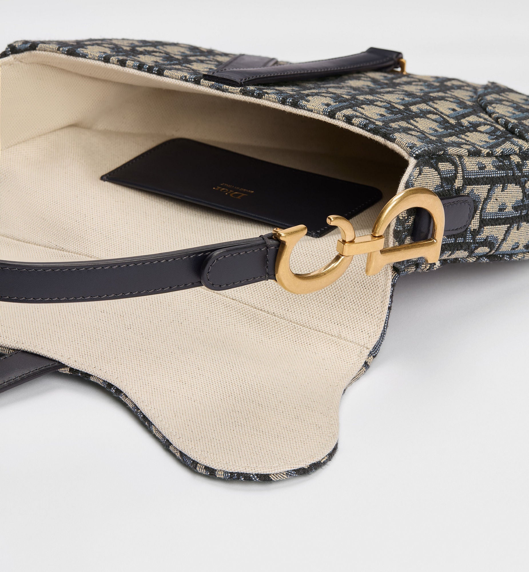 Women's Small Saddle Bag With Blue Oblique Jacquard And Strap