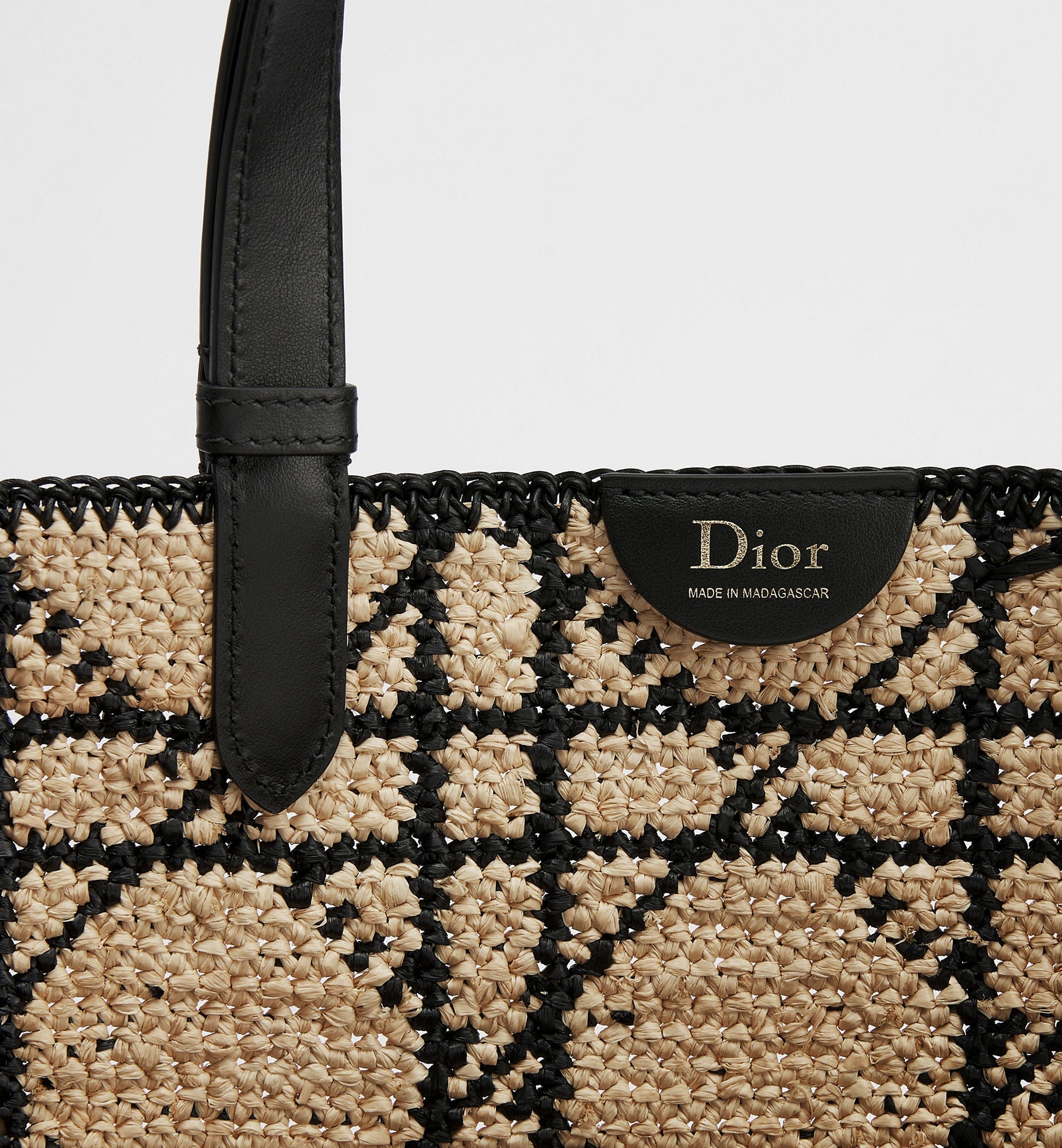 Large Toujours Bag With Natural and Black Macrocannage Raffia and Black Calfskin
