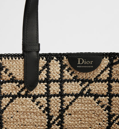 Large Toujours Bag With Natural and Black Macrocannage Raffia and Black Calfskin