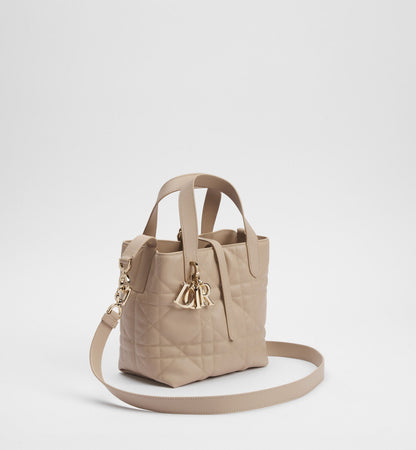 Women's Small Toujours Vertical Tote Bag With Powder Beige Macrocannage Calfskin And Strap