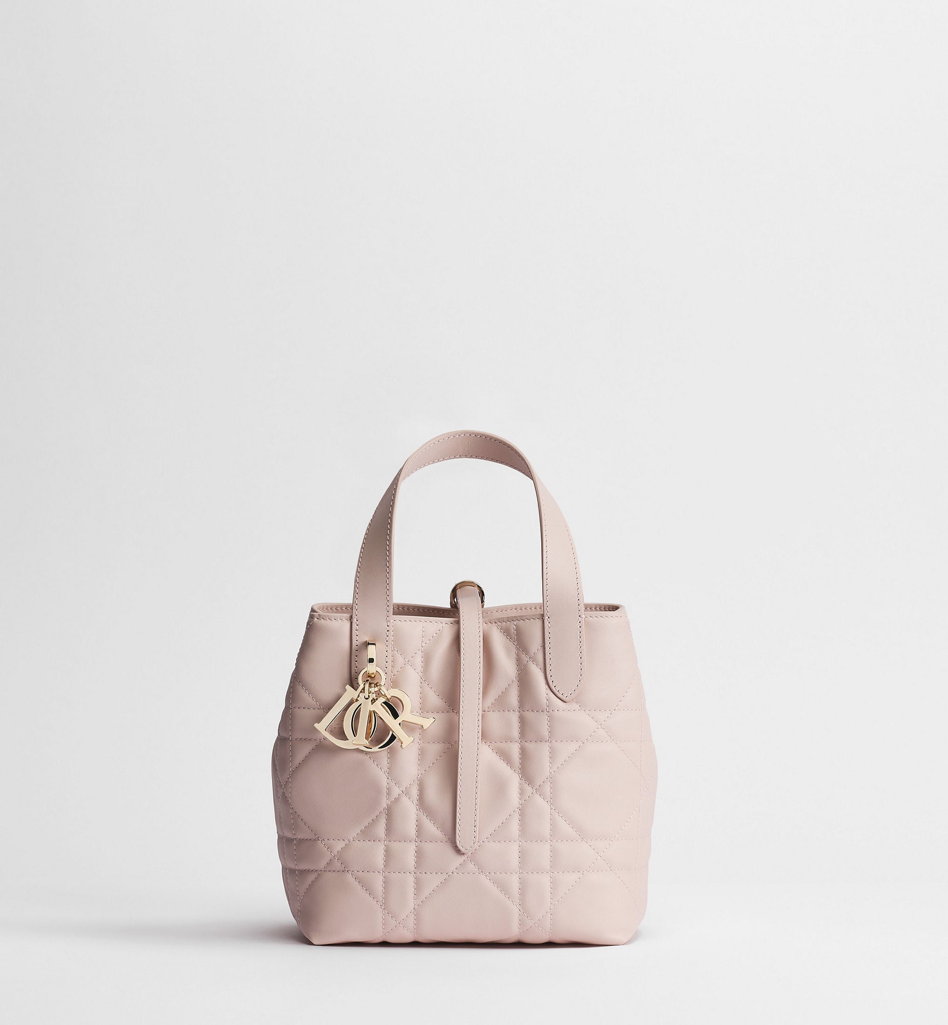 Women's Small Toujours Vertical Tote Bag With Powder Pink Macrocannage Calfskin And Strap