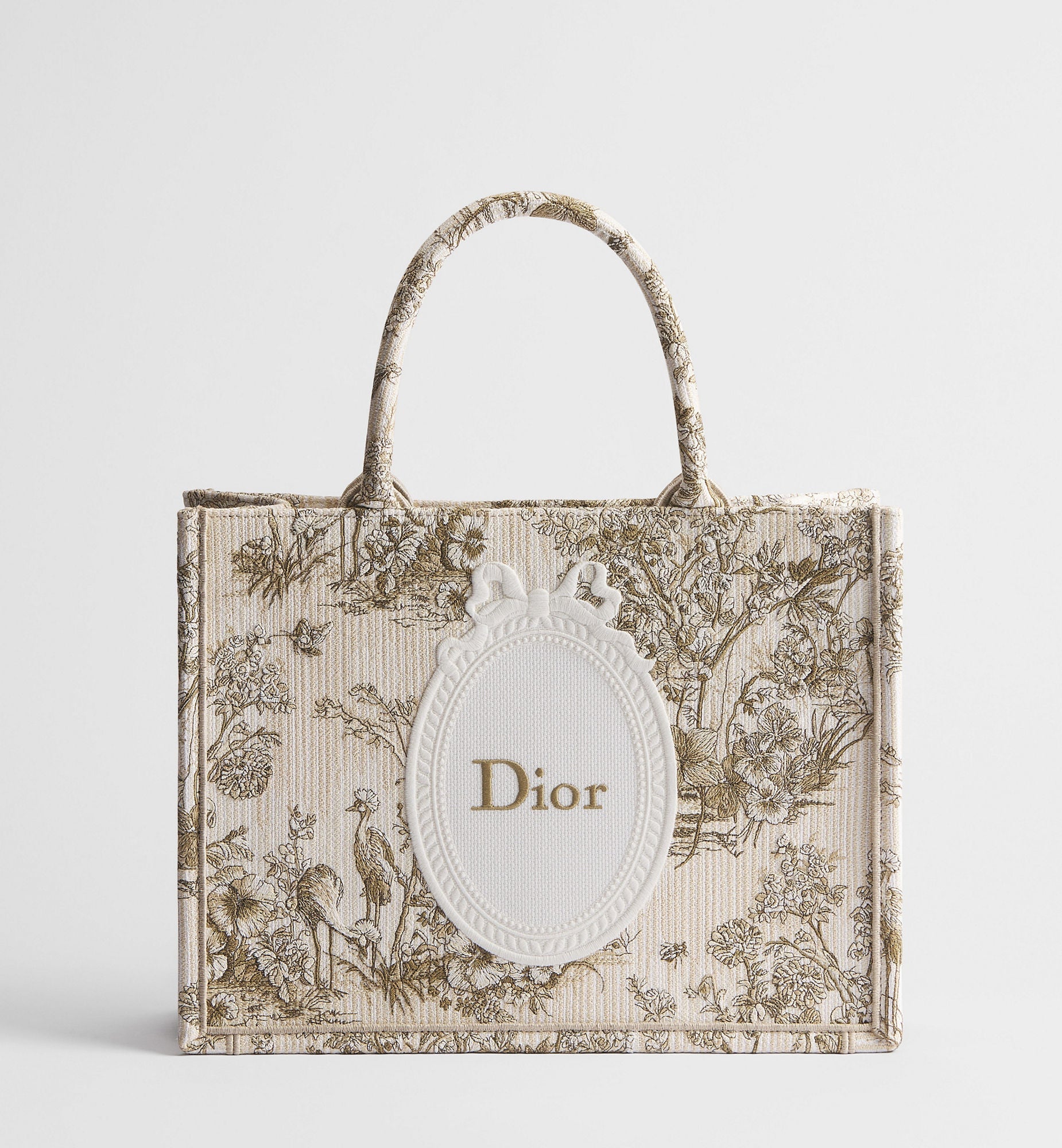 Women's Medium Book Tote With Toile de Jouy Garden Embroidery And Strap