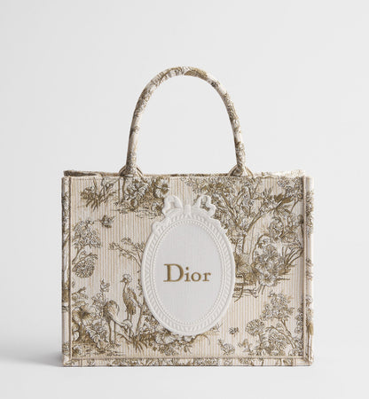 Women's Medium Book Tote With Toile de Jouy Garden Embroidery And Strap