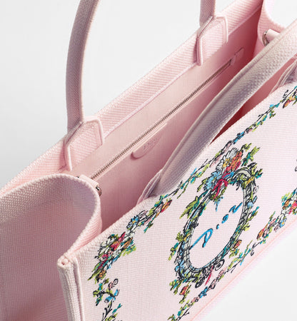 Medium Dior Book Tote With Pink Multicolor Dior Arabesque Embroidery And Strap