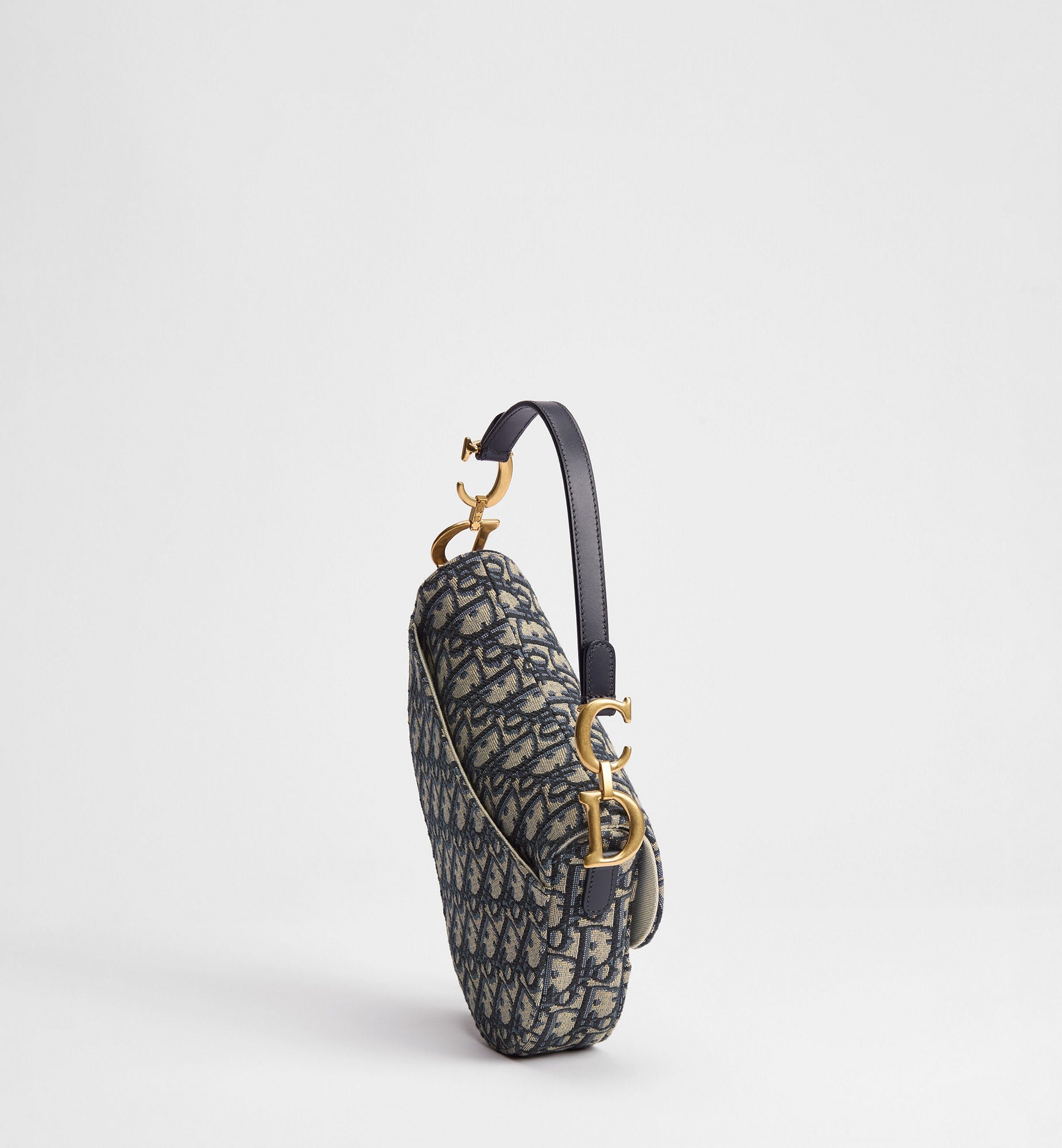 Women's Small Saddle Bag With Blue Oblique Jacquard And Strap