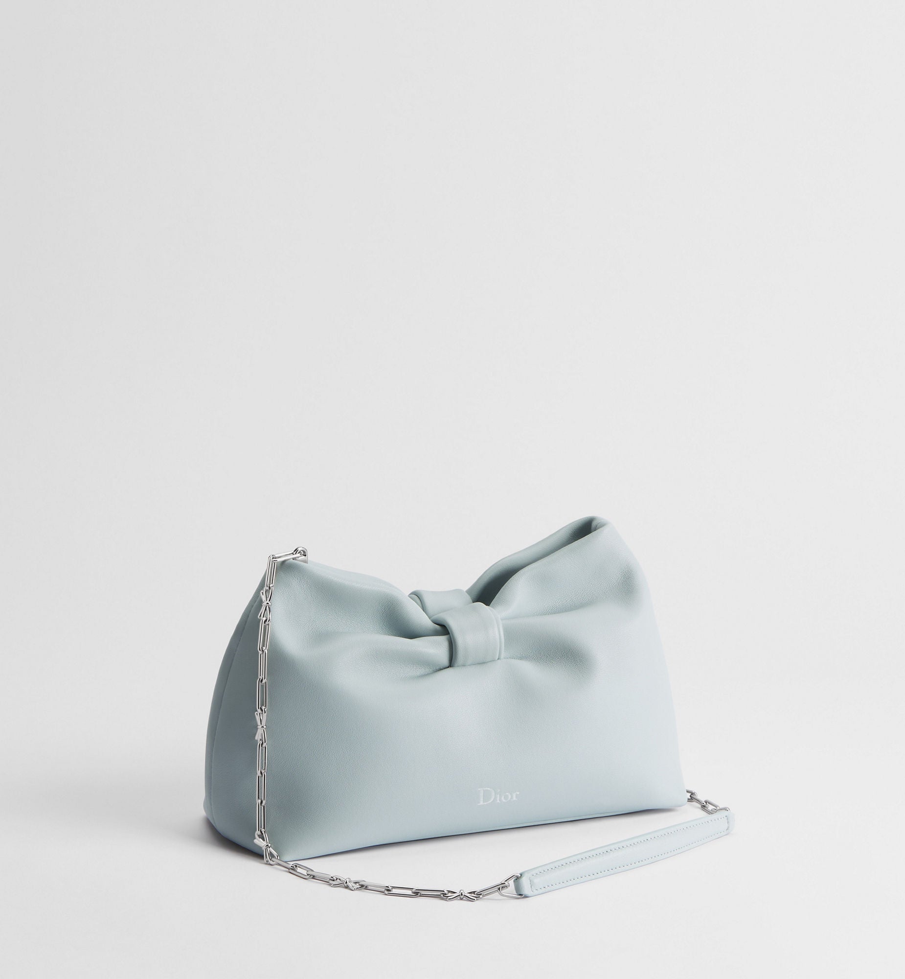 Women's Small Bow Bag With Ice Blue Lambskin And Chain Strap