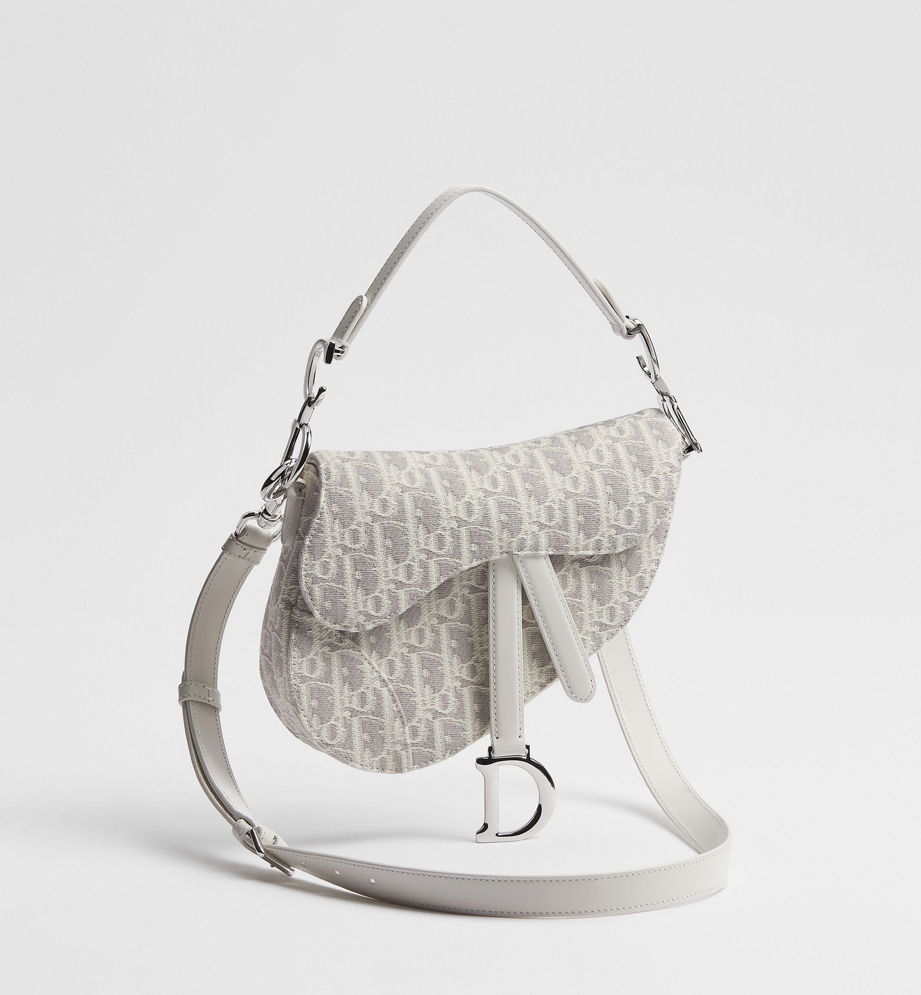 Women's Small Saddle Bag With Latte and Gray Oblique Jacquard And Strap