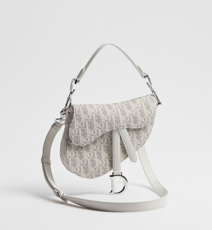 Women's Small Saddle Bag With Latte and Gray Oblique Jacquard And Strap