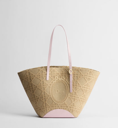 Women's Medium Dior Blooming Bag With Rose Tendre Pink Raffia-Effect Cannage And Strap