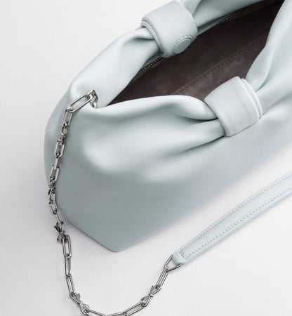Women's Small Bow Bag With Ice Blue Lambskin And Chain Strap