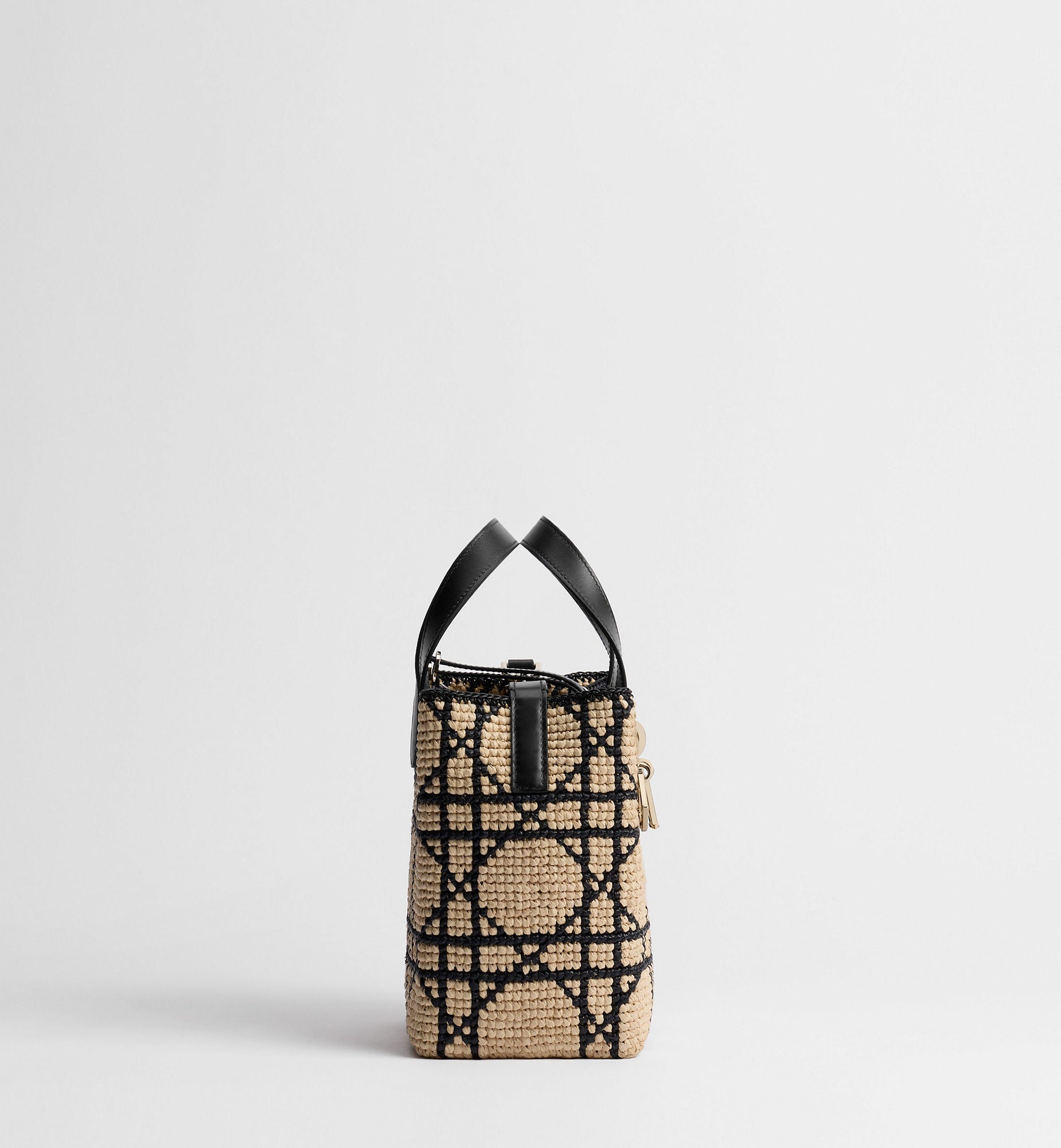 Women's Small Toujours Tote With Macrocannage Raffia And Black Calfskin And Strap
