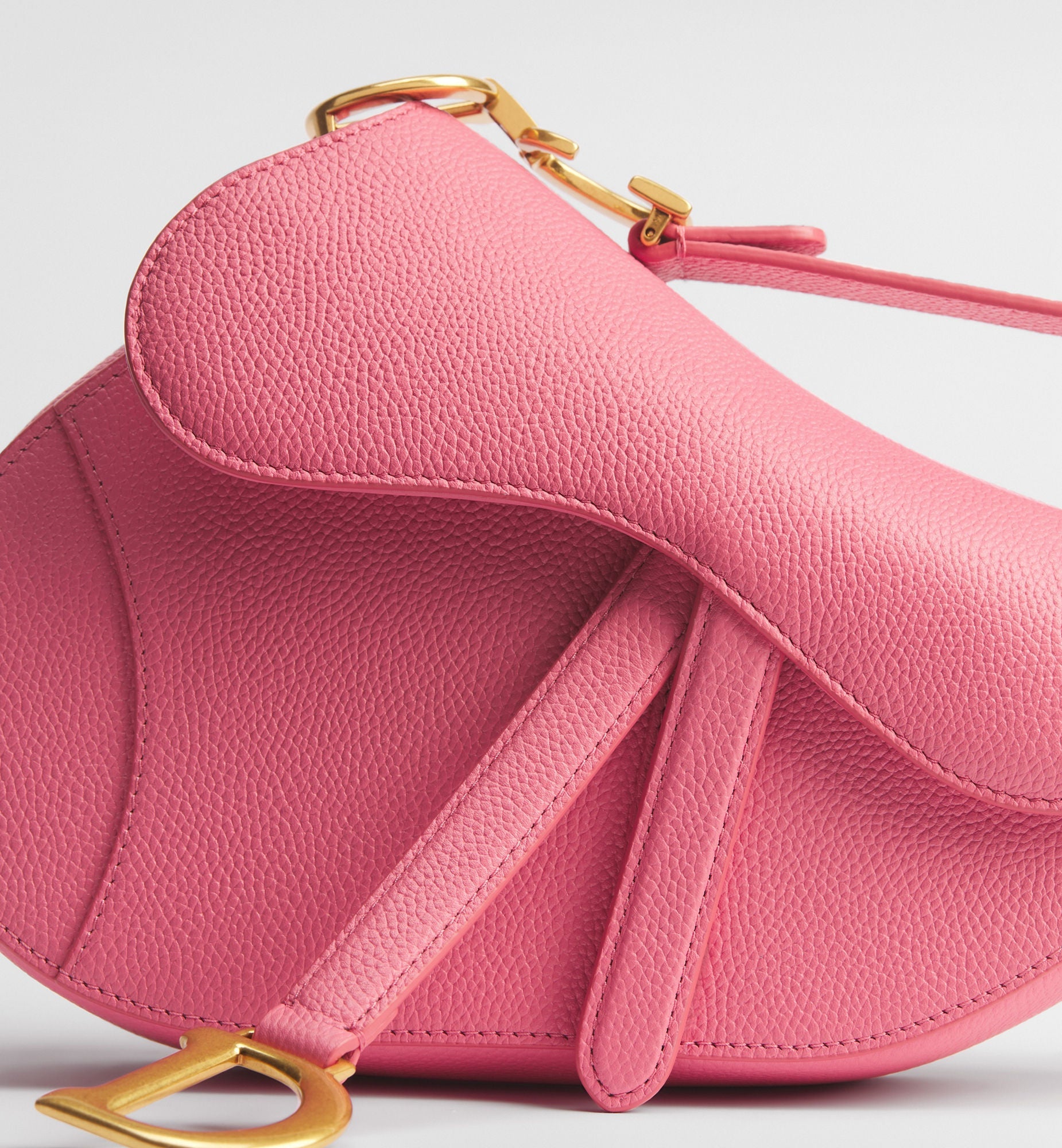 Women's Small Saddle Bag With Fraise Grained Calfskin And Strap