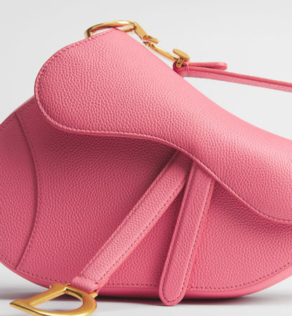 Women's Small Saddle Bag With Fraise Grained Calfskin And Strap